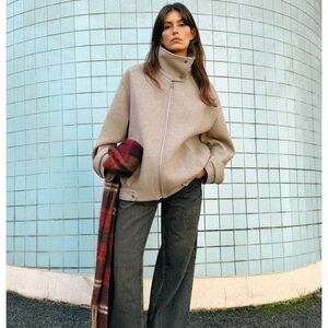 NWT Zara High Neck Zipper Front Bomber Jacket In Light Mink - XS